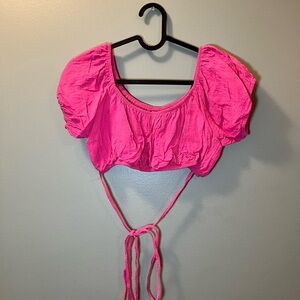 pink puff sleeve crop top